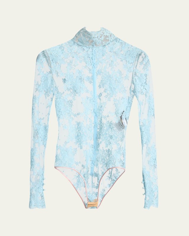 Turtleneck Long-Sleeve Lace Bodysuit